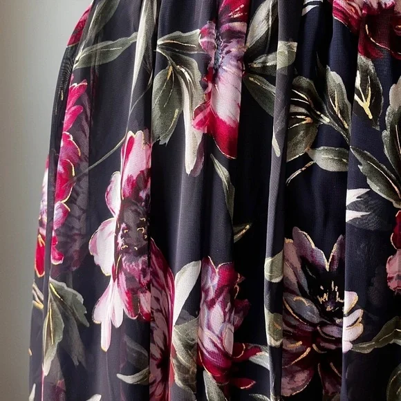 Alexa B Nites Navy Floral Sheer Chiffon Nightgown